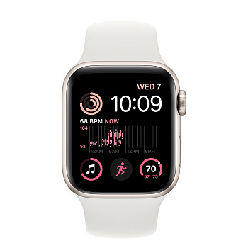 Часы Apple Watch SE 44mm Starlight Aluminum Case with Sport Band White (Золотой/Белый)