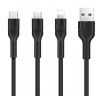 Черный USB-кабель 3в1 HOCO Lightning/USB Type-C/Micro USB 1.2 m
