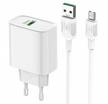 Белый блок питания Hoco C69A Quick Charge 3.0 с кабелем micro usb