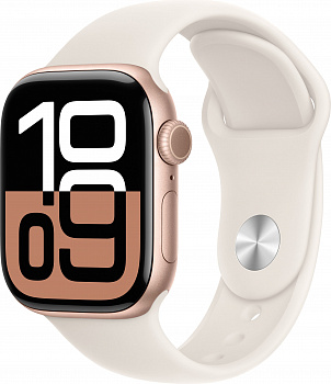 Apple Watch Series 10 42mm Rose Gold Aluminum Case with Sport Band, Starlight (MWWY3)