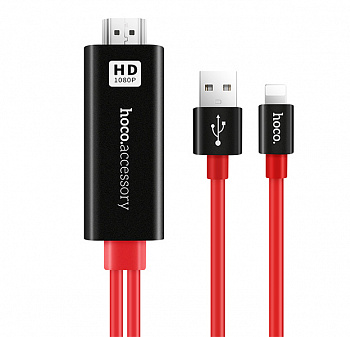 Красный кабель HDMI / Lightning USB Hoco UA4 2m