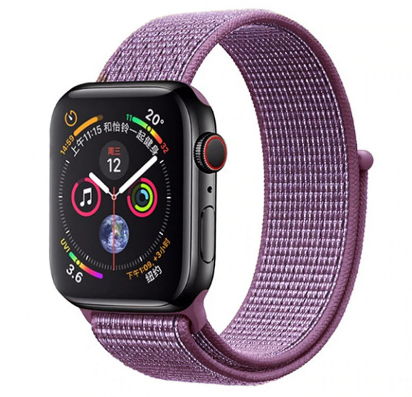 Темно-лиловый нейлоновый ремешок на липучке для Apple Watch 42/44 mm