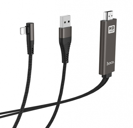 Черный кабель HDMI to Lightning / USB Hoco UA14 2m