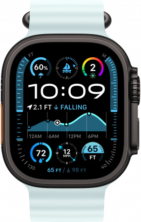 Apple Watch Ultra 2 (2024) 49mm Black Titanium Case with Ice Blue Ocean Band