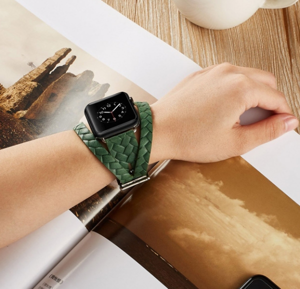 Зеленый ремешок для Apple Watch 42/44 mm Genuine Leather Band