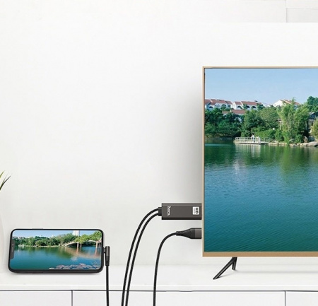 Черный кабель HDMI to Lightning / USB Hoco UA14 2m