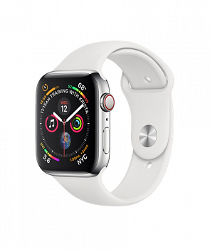Apple Watch Series 4 (MTX02) 44mm, Stainless Steel Case with White Sport Band