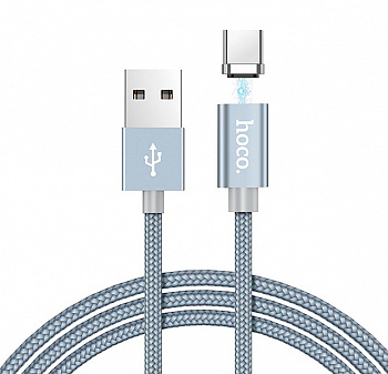 Серый текстильный USB кабель/Type-C Hoco Magnetic Adsorption U40A 1m