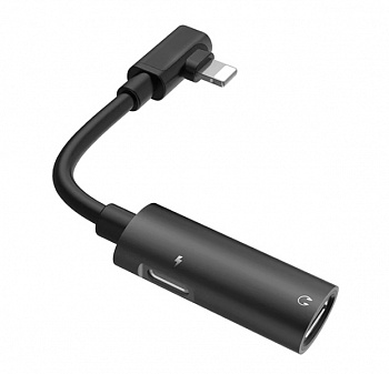 Черный адаптер 2 в 1 Lightning Hoco LS18