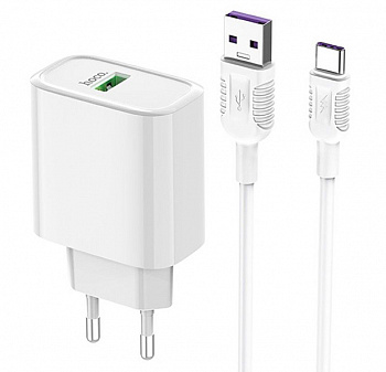 Белый блок питания Hoco C69A Quick Charge 3.0 с кабелем Type-c