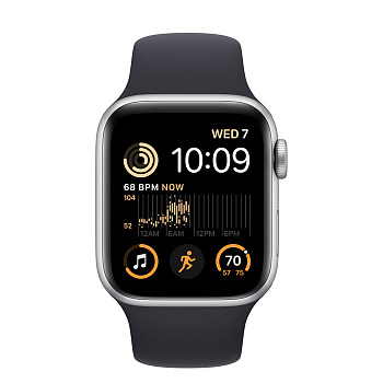 Часы Apple Watch SE 44mm Silver Aluminum Case with Sport Band Midnight (Серебристый/Черный)