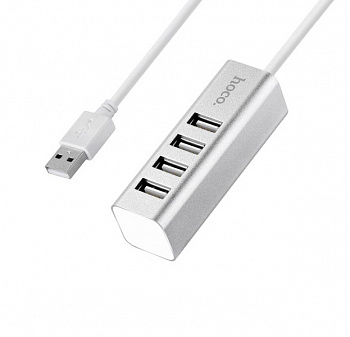 Серебряный переходник Hoco HB1 USB 2.0 to 4xUSB 2.0