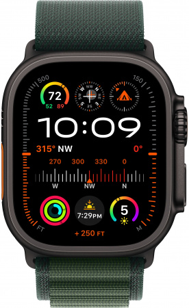 Apple Watch Ultra 2 (2024) 49mm Black Titanium Case with Dark Green Alpine Loop S/M
