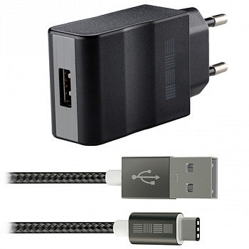 Сетевое зарядное устройство с кабелем InterStep 1 USB 3A + кабель Type C + быстрая зарядка