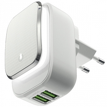 Сетевое зарядное устройство InterStep 2*USB 2,4A Smart LED White/Gray Strip