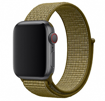 Оливковый нейлоновый ремешок на липучке для Apple Watch 38/40 mm