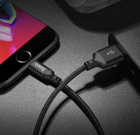 Черный усиленный USB-кабель Lightning Hoco X14 2m