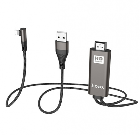 Черный кабель HDMI to Lightning / USB Hoco UA14 2m