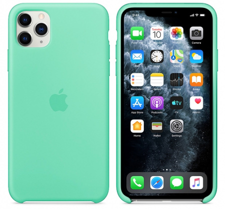 Чехол для iPhone 11 Pro Silicone Case силиконовый зеленое яблоко