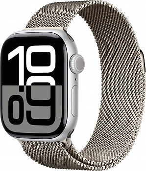 Apple Watch Series 10 42mm Silver Aluminum Case with Milanese Loop, Natural