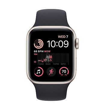 Часы Apple Watch SE 44mm Starlight Aluminum Case with Sport Band Midnight (Золотой/Черный)