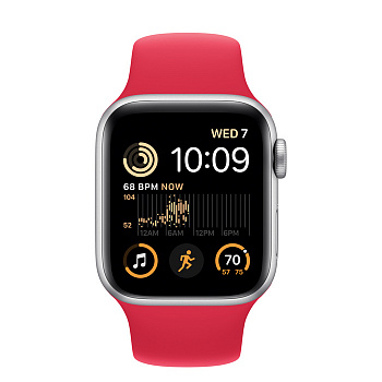 Часы Apple Watch SE 44mm Silver Aluminum Case with Sport Band Red (Серебристый/Красный)